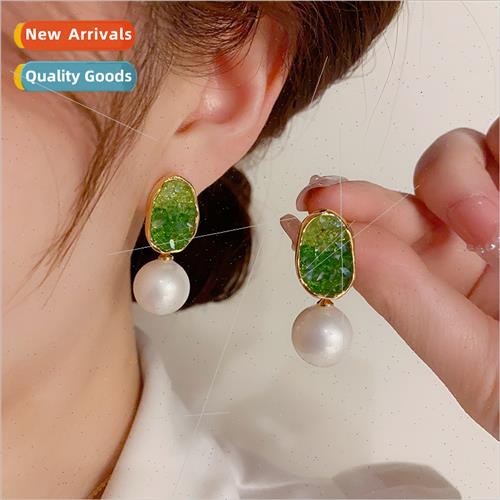 Fashion sweet oval crystal dangling pearl earrings female s9