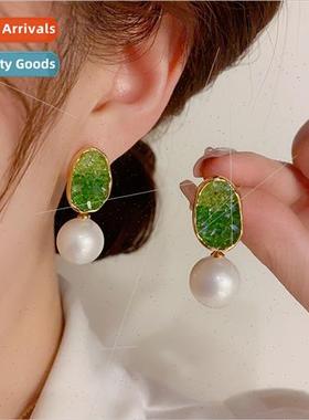 Fashion sweet oval crystal dangling pearl earrings female s9