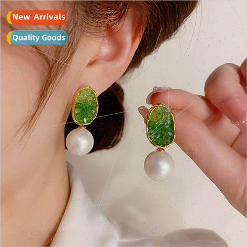 Fashion sweet oval crystal dangling pearl earrings female s9