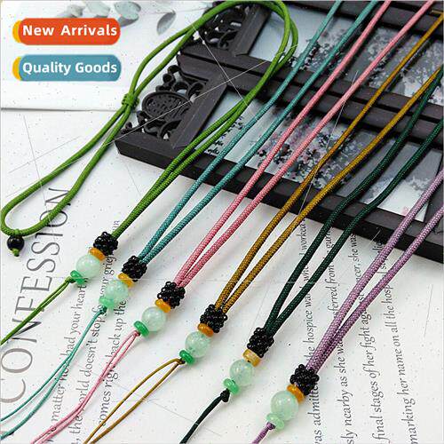 8MM jade bead necklace rope pendant lanyard hand-woven black