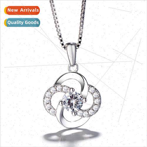 s925 silver pendant Korea four leaves inlaid zirconia collar