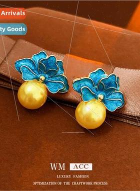 Earrings Flower Pearl Drip Oil lver Pin Earrings Fashion Fre