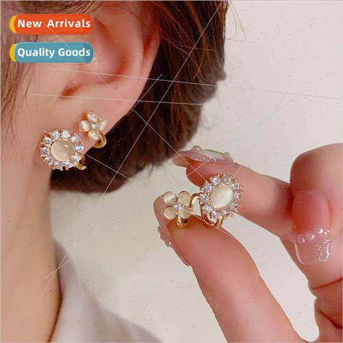 Fashion simple cat eye stone flower earrings female s925 sil