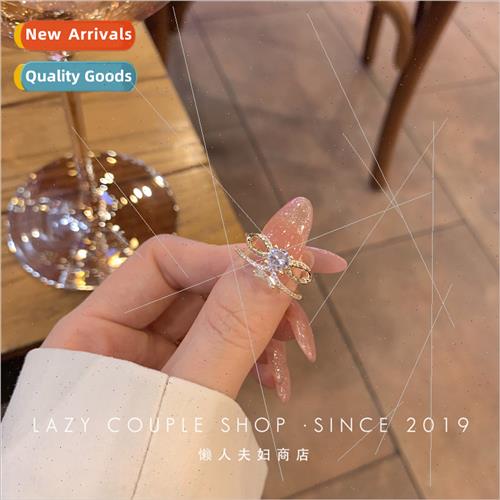 Fairy ring zirconia super flash bow open finger ring 2023 ne