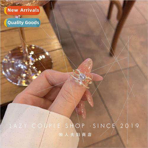 Fairy ring zirconia super flash bow open finger ring 2023 ne