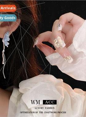 lver Needle Blue Crystal Butterfly Tassel Earrings che Earri