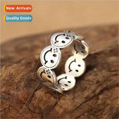 Hundreds simple smiley face opening adjustable ring female t