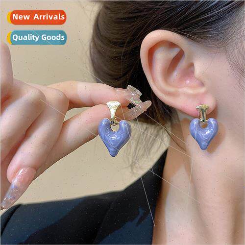 S925 silver needle retro HK oil drop earrings simple love ea