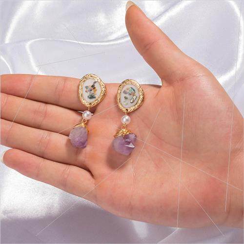 Irregular Purple Natural Stone Earrings HWoven Twisted Vinta