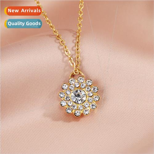 2023 Europe new gold diamond sunflower pendant necklace ladi
