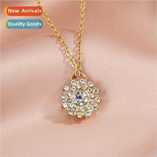 2023 Europe new gold diamond sunflower pendant necklace ladi
