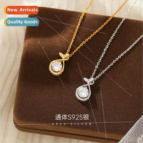 S925 lver mple Fishtail Zirconia Necklace Women che Pendant