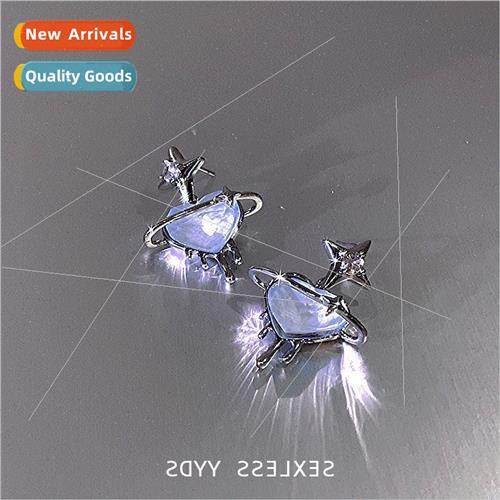 Melting Ice Blue Heart Stud Earrings Female Sweet Cool Glter