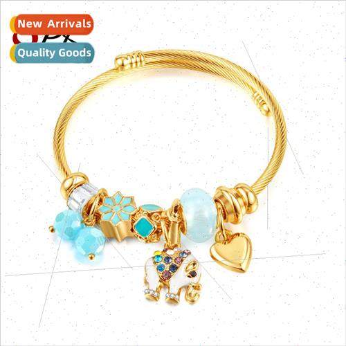 Europe Summer DIY Beaded Electroplated Elephant Pendant Stai