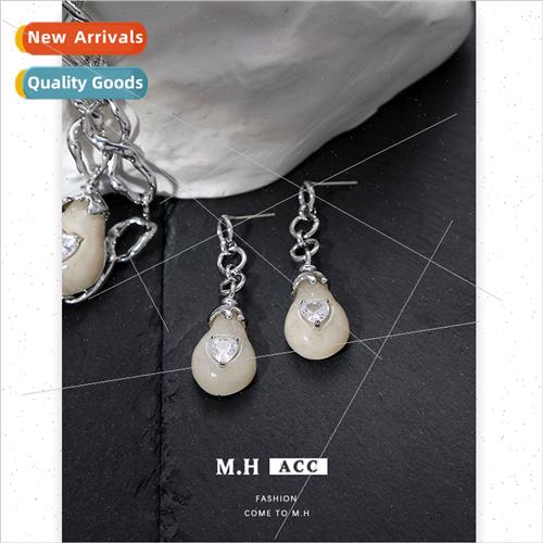 Love eggplant long earrings niche earrings 925 silver pin de