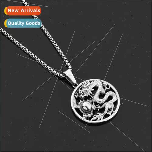 Ethnic men vintage necklace plate dragon play beads pendant