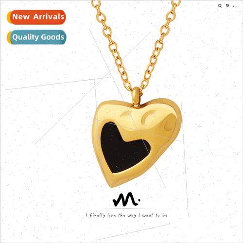French che Oil Drip Alien Peach Heart Necklace Tanium Steel