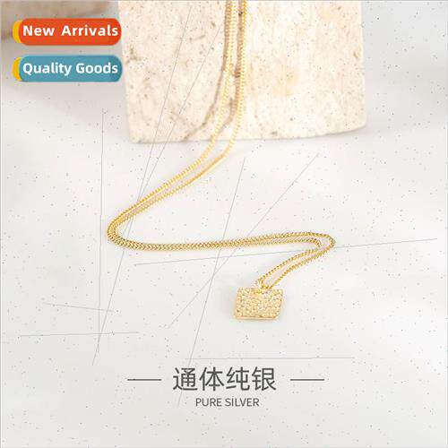 S925 silver Korea simple square concave texture necklace Eur