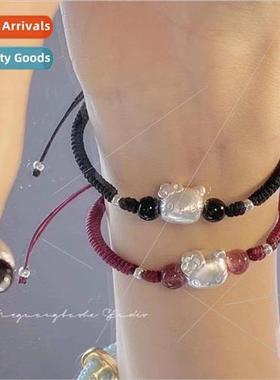 Whe Copper Imation 925 lver KT Cat Couple Braided Bracelet S