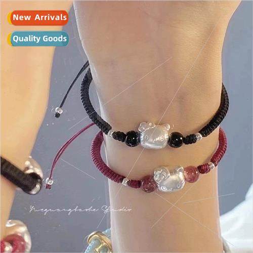 Whe Copper Imation 925 lver KT Cat Couple Braided Bracelet S