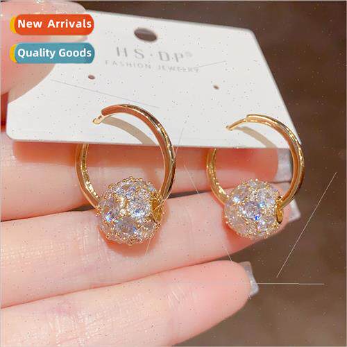 Fashion super flash delicate diamond ball circle earrings fe