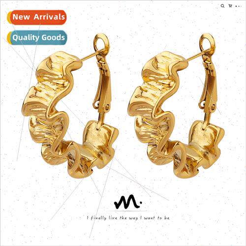 Europe ins new geometric folds texture earrings niche tanium
