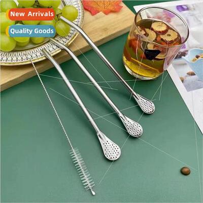 304 straw funnel creative dual-use matte spoon milk tea coff