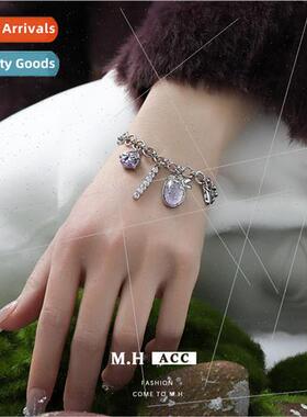 Purple Resin Zirconia Tassel Bracelet Women che Sweet Cool S