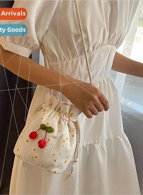 Korea Summer Canvas Cute Cherry Coin Bag 2023 Shoulder Bag B