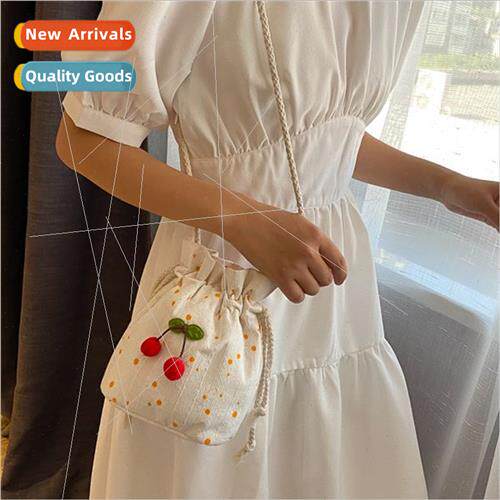 Korea Summer Canvas Cute Cherry Coin Bag 2023 Shoulder Bag B