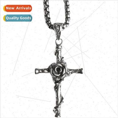 Vintage Rose Cross Necklace Men  Jewelry Fashion Pendant