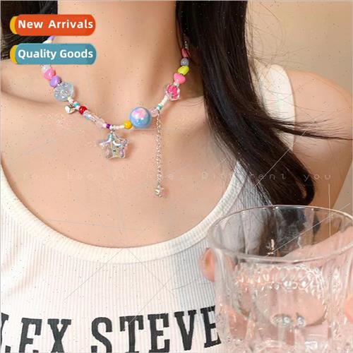 Colorful Beaded Star Necklace Female Cute Sweet Sweet Cool S
