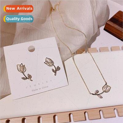 New rose resin rhinestone necklace simple green oval ring ge