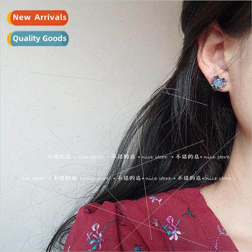 925 silver needle black zirconia love earrings haze blue who