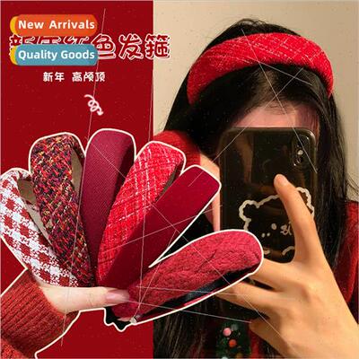 Vintage red high skull top hair bands velvet pressure hair w
