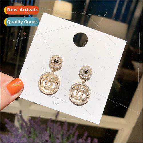 2024 new celebry pearl circle earrings female Korea long dou