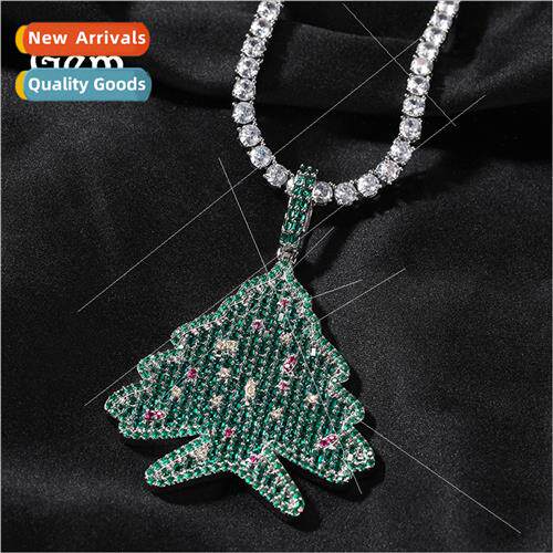 Hip Hop Winter  Copper wh Zirconia Christmas Tree Pendant Ne