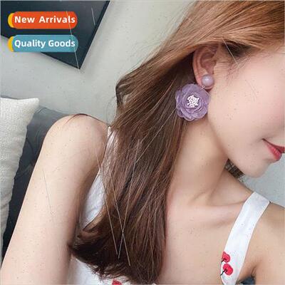 lver needle earrings Korea chiffon yarn lace flower earrings