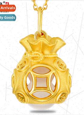 Hard gold zucchini money bag gold jade gold necklace 999 gol