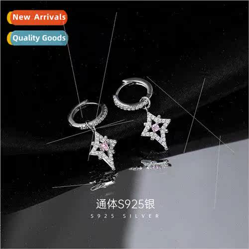 S925 lver Cross Star Zirconia Earring Buckle Female Sweet Co