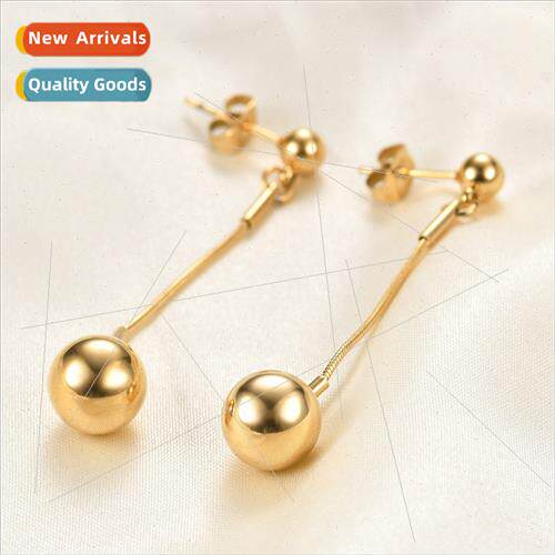304 tanium steel 10MM round ball earrings simple long gold e