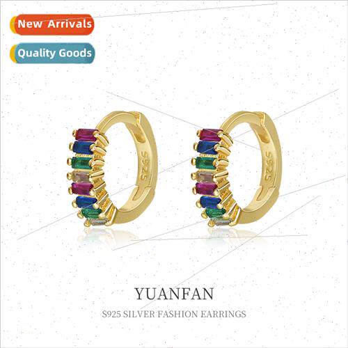 925 silver vintage colorful zirconia earrings female Europe