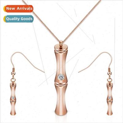 Europe earrings necklace twopcs set bamboo rose gold stainle