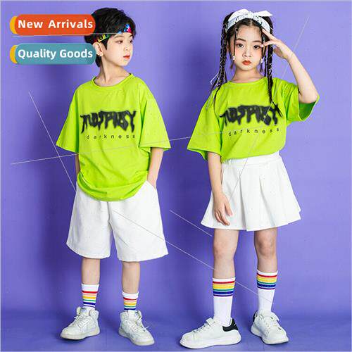 June 1 childrens permance clothing hip-hop set dance green T