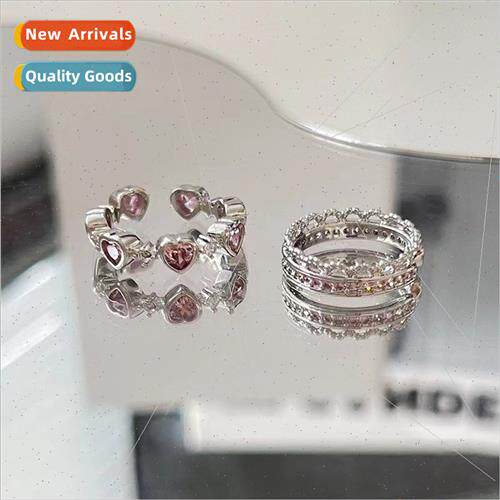 Teenage girl pink heart ring female niche fashion opening ad