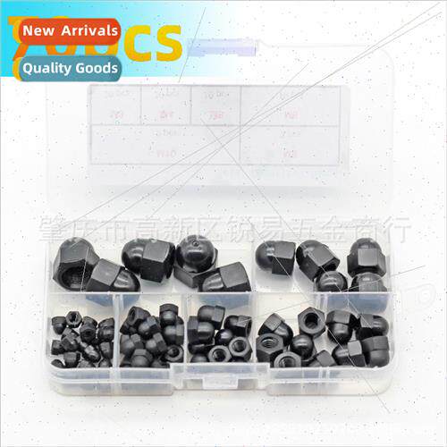 70pcs boxed black whe plastic nylon hexagonal cap nut screw