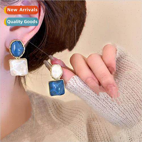 925 lver Needle Sparkling Irregular Square Earrings Fashion