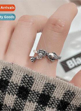 Open Lotus Koi Ring Vintage Attracting Fortune Trans Lotus C