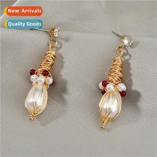 Delicate Vintage Court Earrings HWrapped Pearl Dangle Earrin