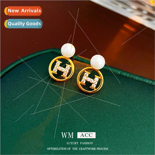 silver needle zirconia letters pearl earrings earrings wh si
